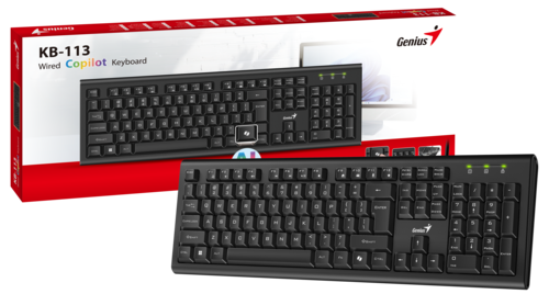 מקלדת חוטית Genius KB-113 תלת-לשונית עם מקשי מולטימדיה ו-AI