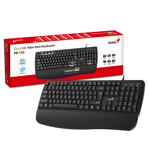 מקלדת חוטית Genius KB-123 דו-לשונית עם משענת כף יד