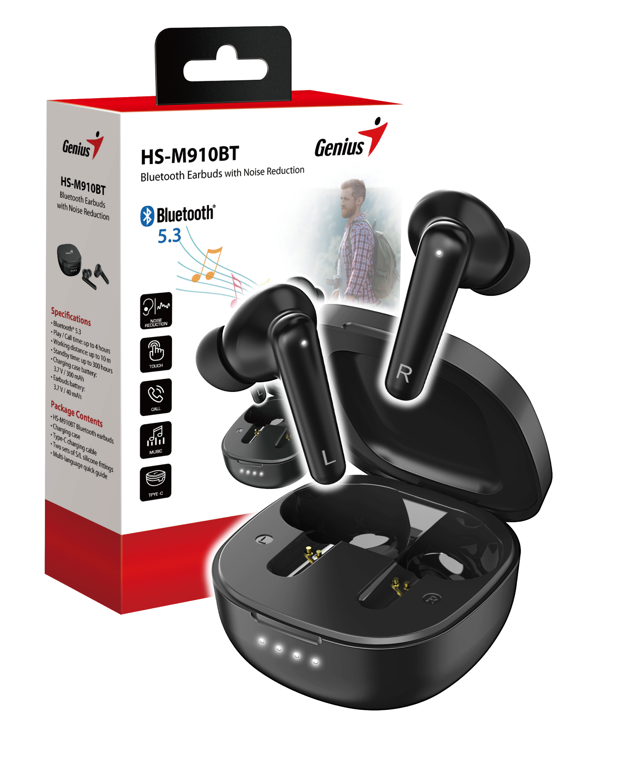 אוזניות TWS Genius HS-910BT Bluetooth שחורות