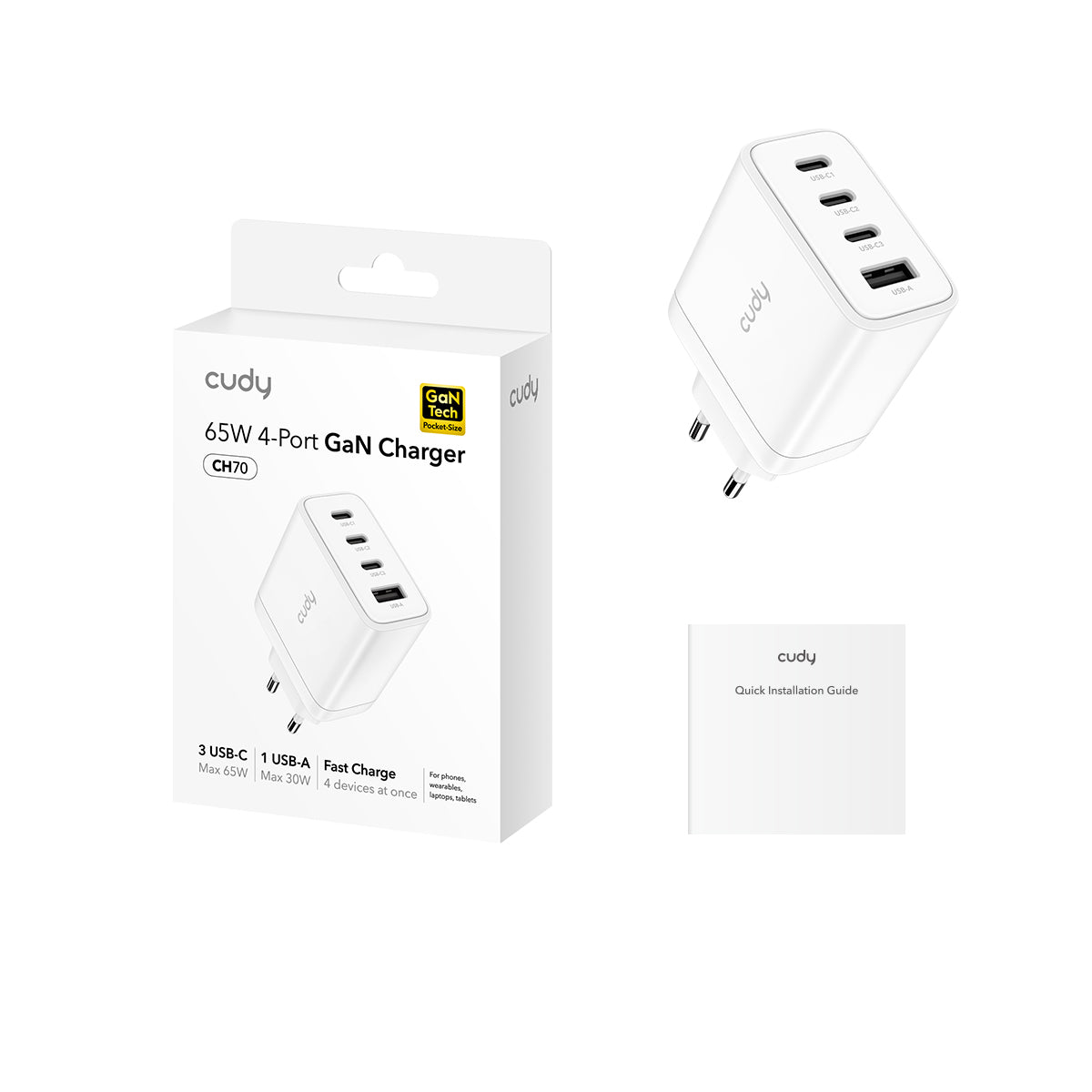 מטען GaN Cudy CH70_EU ‏65W עם 4 יציאות