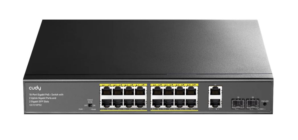 מתג PoE+ Cudy GS1018PS2 ‏16-Port Gigabit + 2 Uplink + 2 SFP