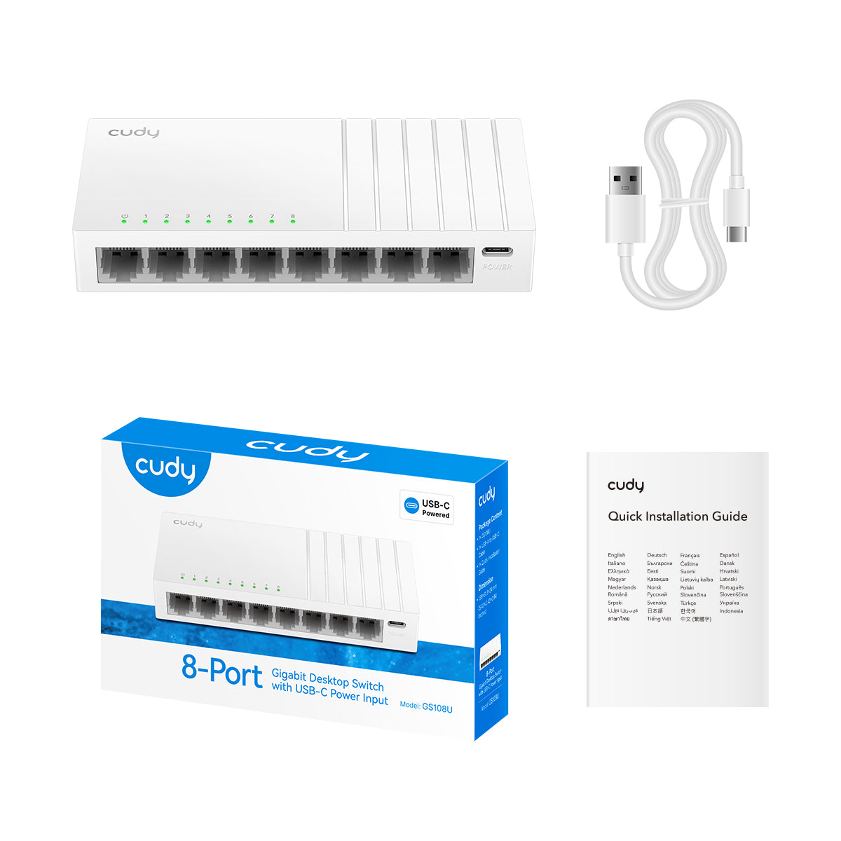 מתג Cudy GS108U ‏8-Port Gigabit עם הזנת USB-C