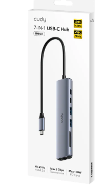 רכזת Cudy UH407 ‏USB-C ‏7-in-1 עם HDMI 4K 60Hz ו-PD ‏100W
